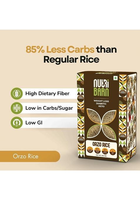 Nutribarn Keto Orzo Rice, 200 Gms, 1 Pack, 3.8G Net Carb & 23% High Protein/Serving, Identical To Regular Rice, Ultra Low Carb, Pre-Biotic High Fibre, Low Gi, Keto Diet, Weight Loss, Diabetic Friendly