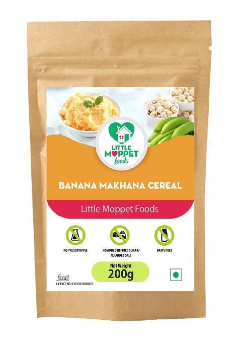 Little Moppet Foods Banana Makhana Cereal 200G No Additives And Preservatives Free From Added Salt And Sugar Made With Makhana Powder And Sundried Raw Kerala Nendran Banana Rich In Fiber Easily Digestible Cereal For Kids Made By A Doctor Mo