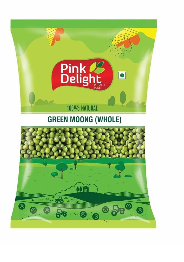 Pink Delight Premium Moong Whole | Sprouts | Sabut Moong | Moong Beans | 100% Dry And Unpolished | 500 Gm Pack