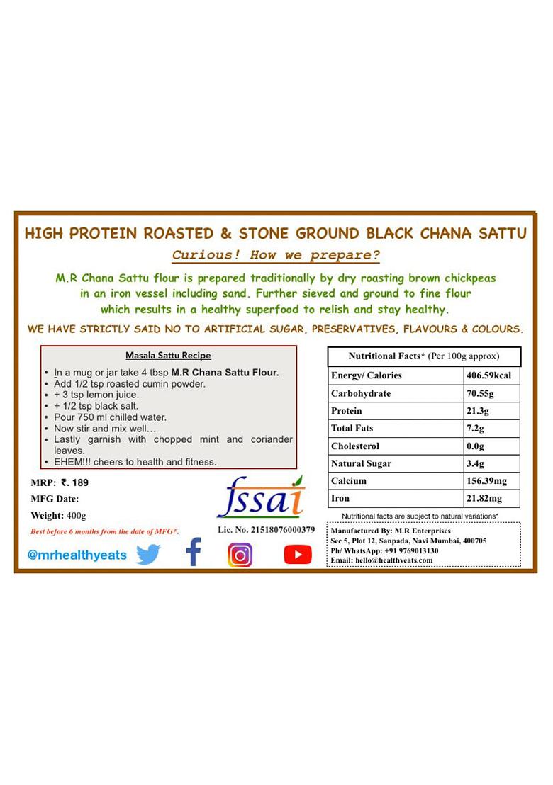 M.R Healthy Eats- High Protein, Roasted & Stone Ground Black Chana Sattu In Food-Grade Container (400G)