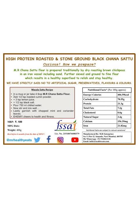 M.R Healthy Eats- High Protein, Roasted & Stone Ground Black Chana Sattu In Food-Grade Container (400G)