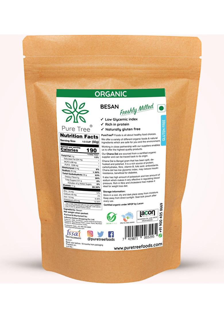 Pure Tree Certified Organic Besan Chana Atta | 850 G | Chana Flour | Freshly Milled Fine Besan Organic Gram Flour | Kadalai Maavu | Chana Dal Flour | Chana Besan