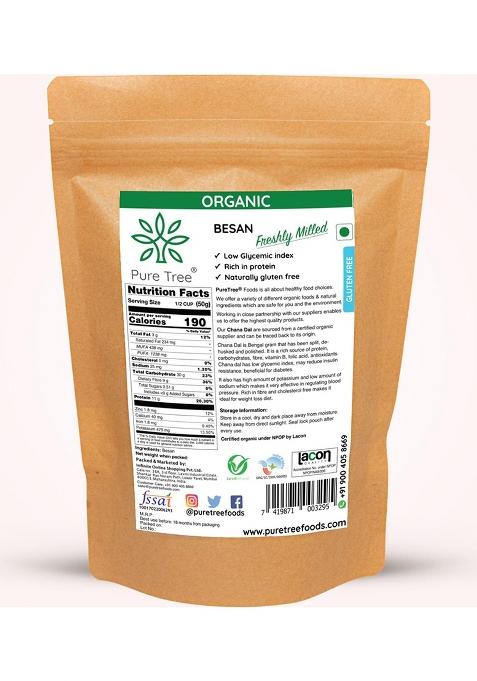 Pure Tree Certified Organic Besan Chana Atta | 850 G | Chana Flour | Freshly Milled Fine Besan Organic Gram Flour | Kadalai Maavu | Chana Dal Flour | Chana Besan