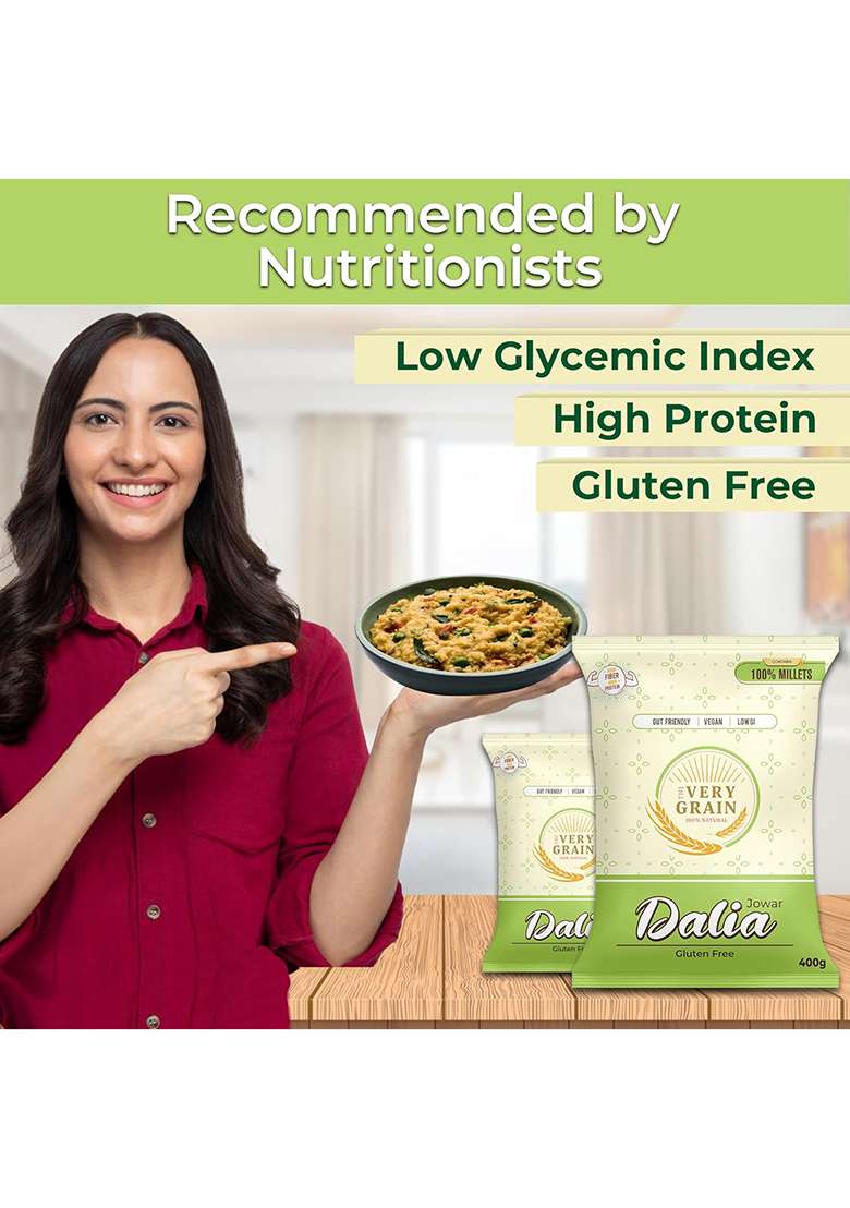 The Very Grain Mix Millet Jowar Dalia Low Gi Sorghum Daliya | Gluten Free, Easy To Digest, Gut Morning Breakfast | Quick And Instant Meal Rich In Fiber, Healthy Diet - Pack Of 2(400 Grams Each) - Indya