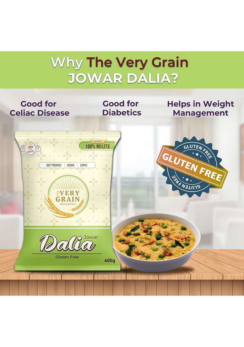 The Very Grain Mix Millet Jowar Dalia Low Gi Sorghum Daliya | Gluten Free, Easy To Digest, Gut Morning Breakfast | Quick And Instant Meal Rich In Fiber, Healthy Diet - Pack Of 2(400 Grams Each) - Indya