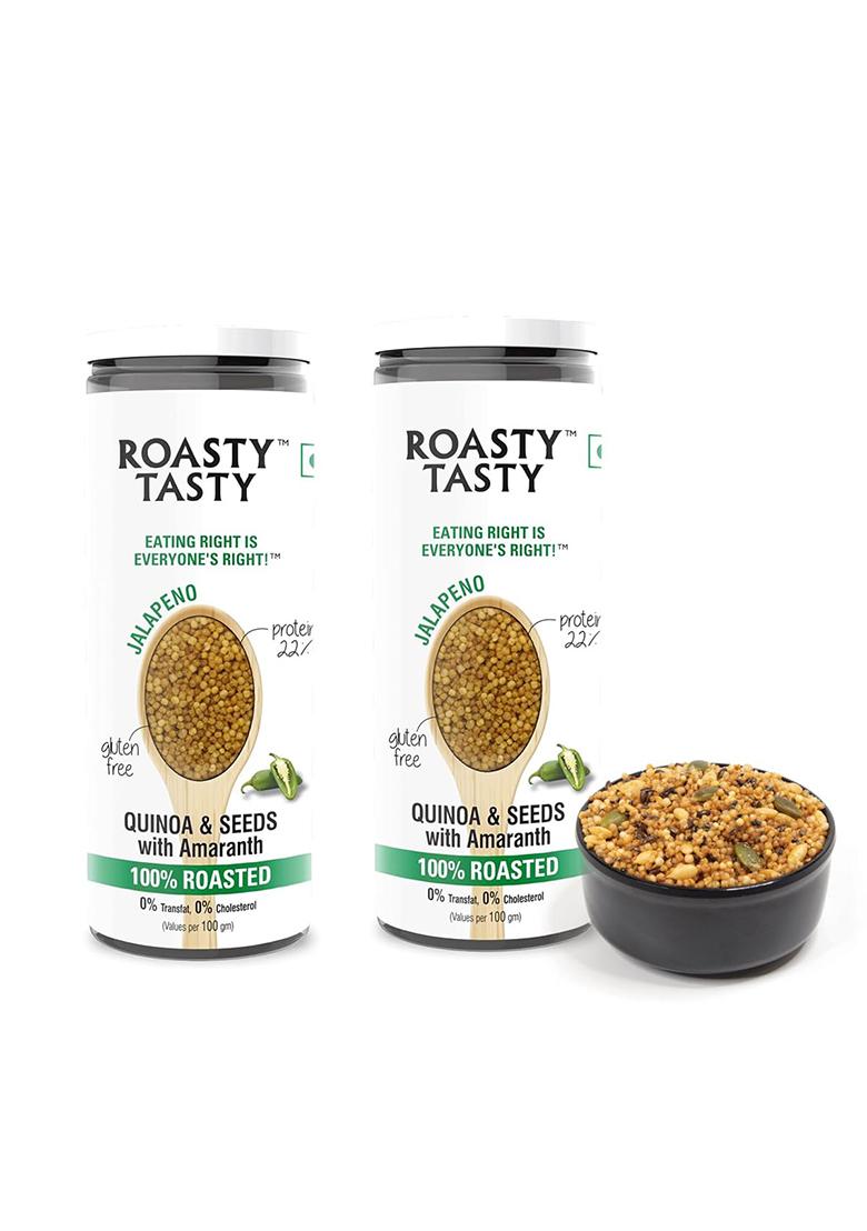 Roasty Tasty Roasted Quinoa Seeds With Amaranth Jalapeno Flavour Super Snack Diet Food For Weight Loss Quinoa Puffs Snack Combo Pack Offer Pack Of 2-200Gm (100Gm Each)