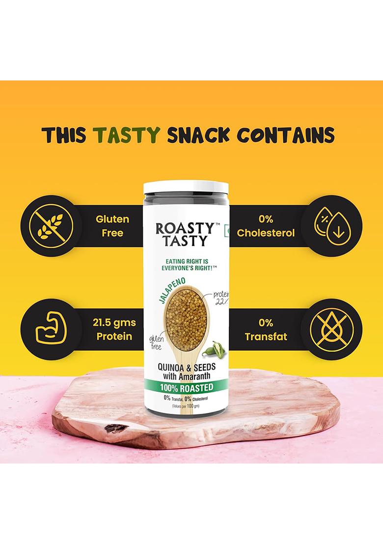 Roasty Tasty Roasted Quinoa Seeds With Amaranth Jalapeno Flavour Super Snack Diet Food For Weight Loss Quinoa Puffs Snack Combo Pack Offer Pack Of 2-200Gm (100Gm Each)