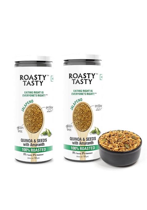 Roasty Tasty Roasted Quinoa Seeds With Amaranth Jalapeno Flavour Super Snack Diet Food For Weight Loss Quinoa Puffs Snack Combo Pack Offer Pack Of 2-200Gm (100Gm Each)