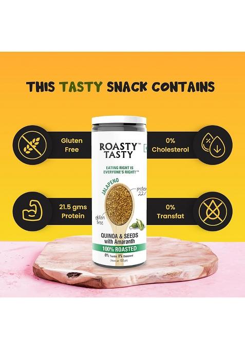 Roasty Tasty Roasted Quinoa Seeds With Amaranth Jalapeno Flavour Super Snack Diet Food For Weight Loss Quinoa Puffs Snack Combo Pack Offer Pack Of 2-200Gm (100Gm Each)