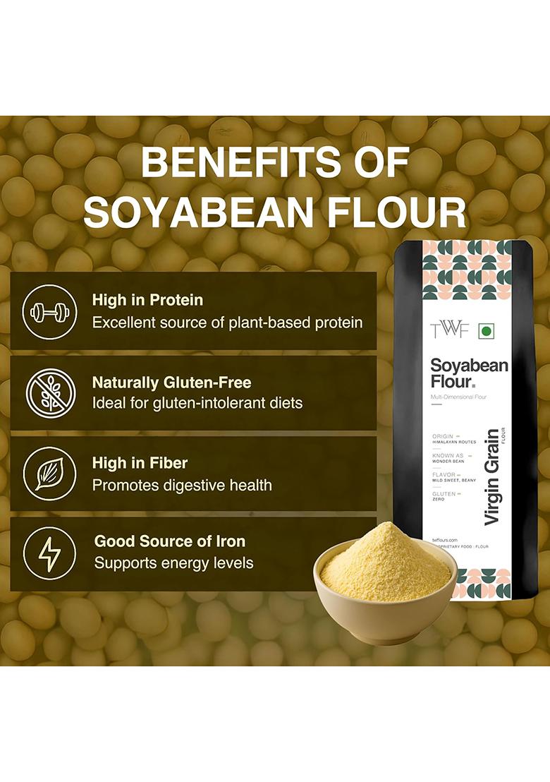 Twf Virgin Soyabean Flour | 1Kg | 100% Natural & Gluten-Free | Virgin Whole Soybeans | High Plant Protein (37G/100G) | Rich In Iron, Calcium & Fiber | Perfect For Baking, Cooking & Protein Shakes | Supports Muscle Strength & Everyday Nutrition
