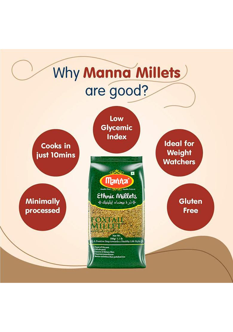 Manna Millets 1Kg Combo Pack Of 2 | Natural Grains | Unpolished Millets | Foxtail 500G, Little 500G | Low Gi Native Rice | High Protein & More Fibre Than Rice (Foxtail + Little)