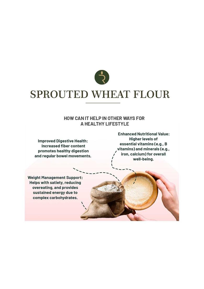 Rootz Organics Sprouted Wheat Flour 900Gm With 100% Whole Lokwan Grains | Soaked Sprouted Dried And Cold Milled | Easy To Digest, Prevents Bloating, High In Nutrients & Fibre For Soft Rotis/Chapatis