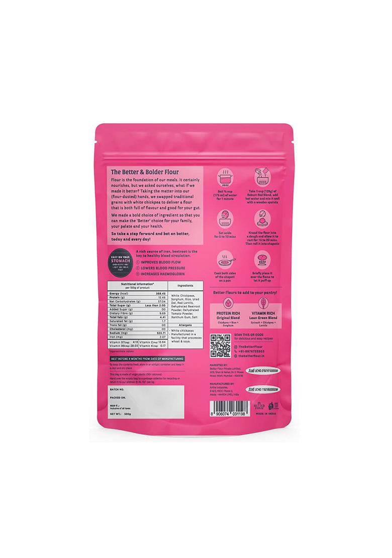 The Better Flour – Iron Rich Beetroot Atta, Healthy Low Carb Keto Atta | Gluten-Free | Iron Rich | Beetroot, White Chickpea & Millet Flour (500Gm)