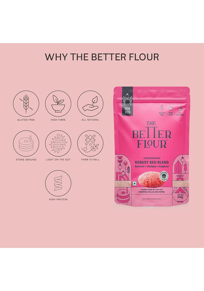 The Better Flour – Iron Rich Beetroot Atta, Healthy Low Carb Keto Atta | Gluten-Free | Iron Rich | Beetroot, White Chickpea & Millet Flour (500Gm)