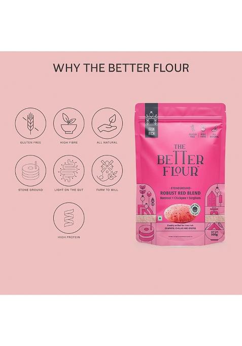 The Better Flour – Iron Rich Beetroot Atta, Healthy Low Carb Keto Atta | Gluten-Free | Iron Rich | Beetroot, White Chickpea & Millet Flour (500Gm)