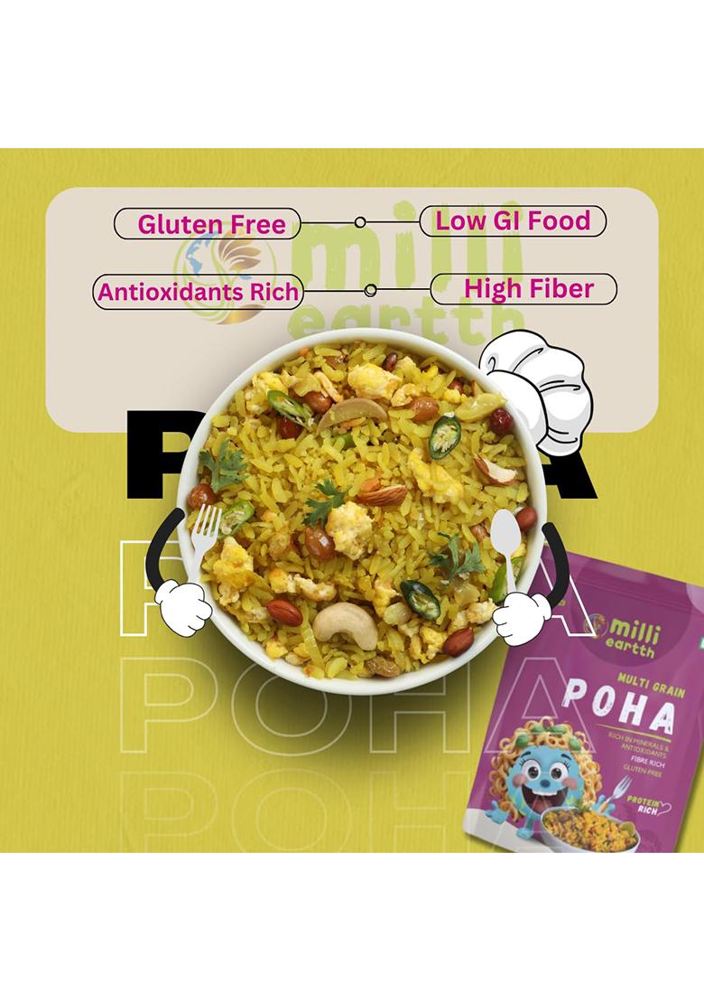 Millieartth Multi Grain Millet Poha | Gluten Free Breakfast | High-Protein, Fiber-Rich & Antioxidant-Packed | Healthy Low-Glycemic Alternative To White Rice Poha | Easy To Cook | 300G (Pack Of 2)