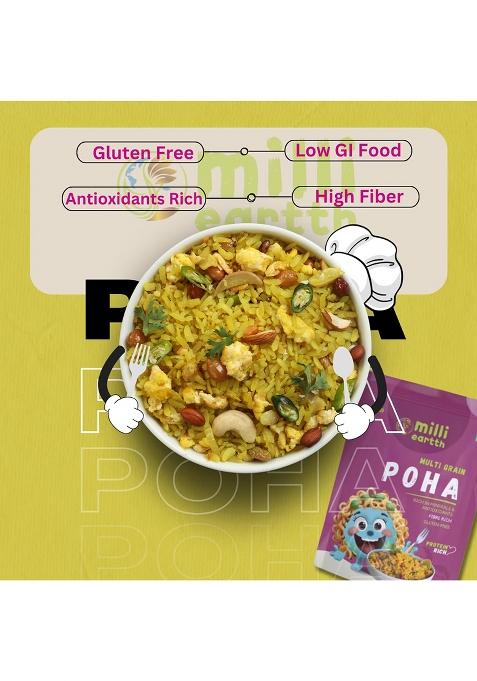 Millieartth Multi Grain Millet Poha | Gluten Free Breakfast | High-Protein, Fiber-Rich & Antioxidant-Packed | Healthy Low-Glycemic Alternative To White Rice Poha | Easy To Cook | 300G (Pack Of 2)