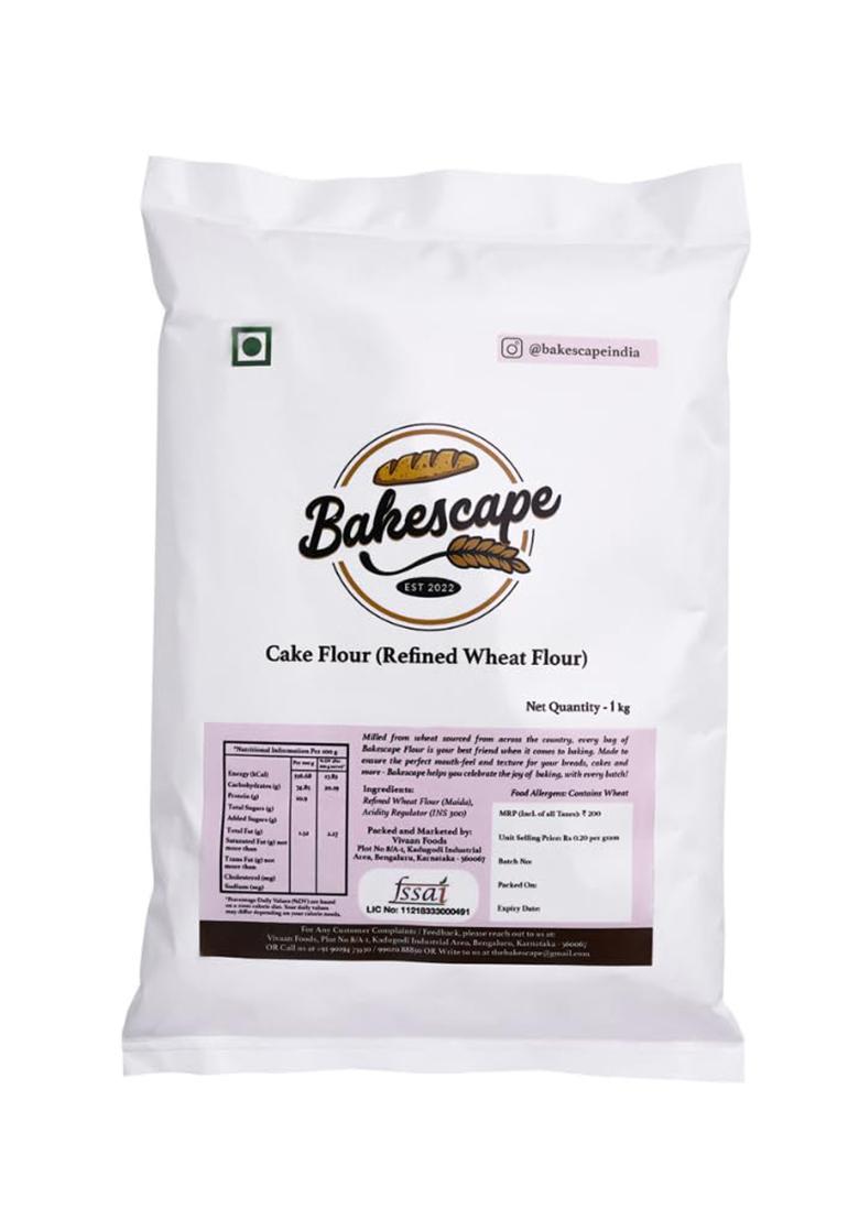 Bakescape Premium Cake Flour (1 Kg) | Unbleached, Low Protein | Perfect For Waffles, Cinnamon Rolls & Fluffy Cakes