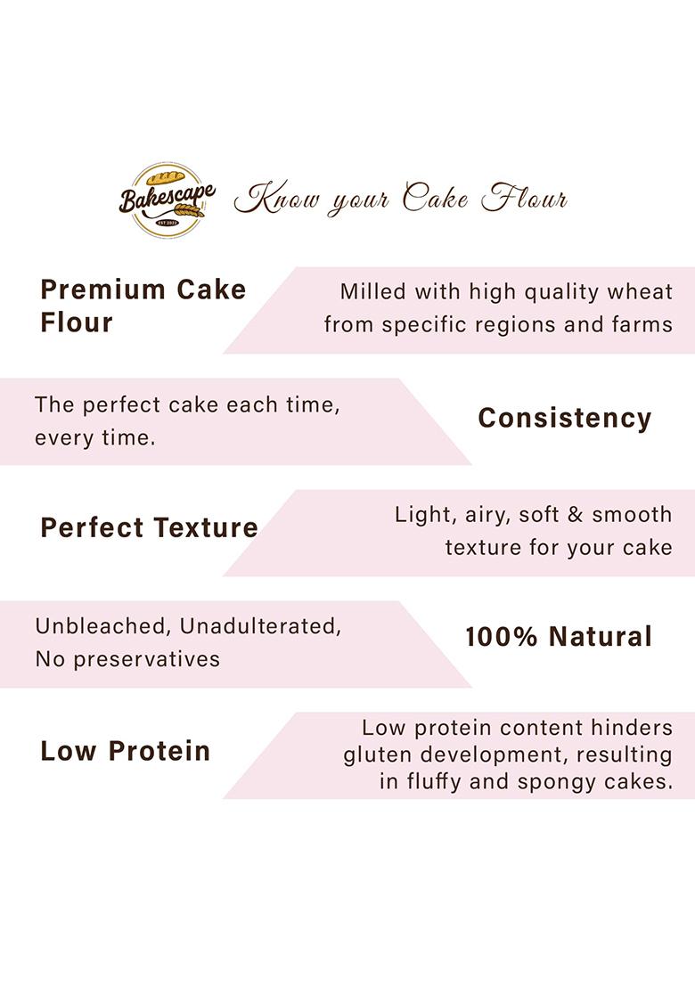 Bakescape Premium Cake Flour (1 Kg) | Unbleached, Low Protein | Perfect For Waffles, Cinnamon Rolls & Fluffy Cakes