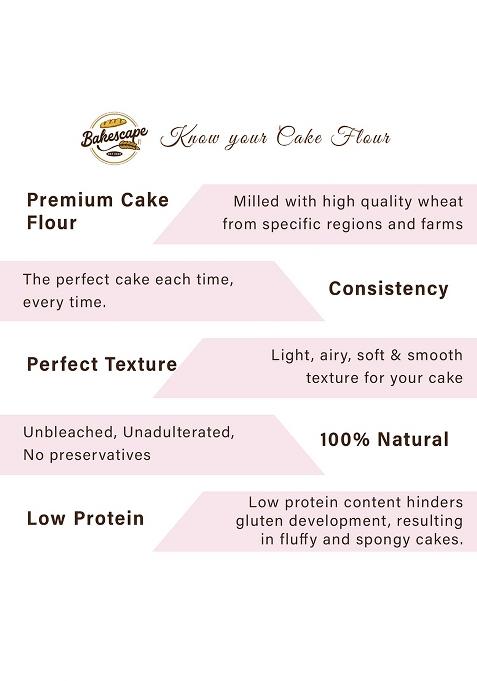 Bakescape Premium Cake Flour (1 Kg) | Unbleached, Low Protein | Perfect For Waffles, Cinnamon Rolls & Fluffy Cakes