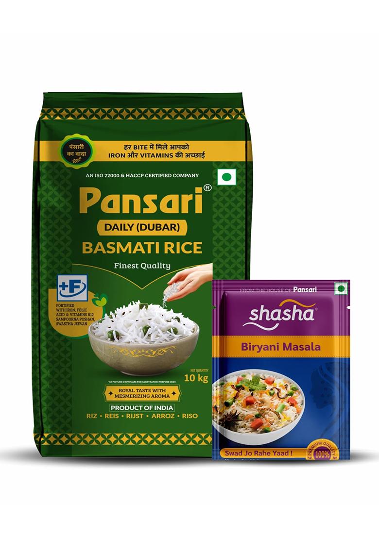 Pansari Daily Basmati Rice 1 Kg| Long Grain Aromatic Flavourful | Fortified Ideal For Daily Cooking | Perfect For Biryani Pulao Khichdi (1-Kg)