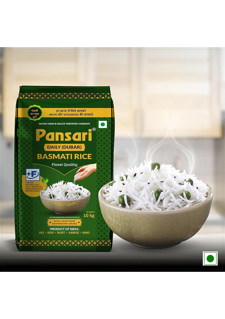 Pansari Daily Basmati Rice 1 Kg| Long Grain Aromatic Flavourful | Fortified Ideal For Daily Cooking | Perfect For Biryani Pulao Khichdi (1-Kg)