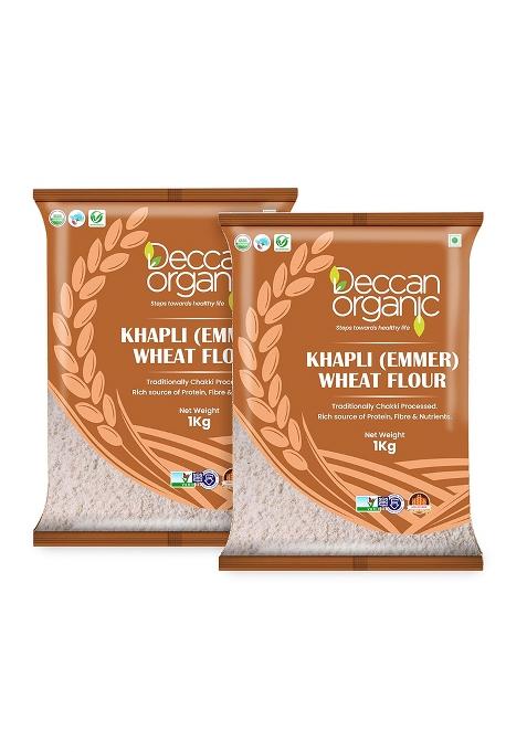 Deccan Organic Khapli Emmer Wheat Atta Flour, Brown (2000Gm (Pack Of 2))