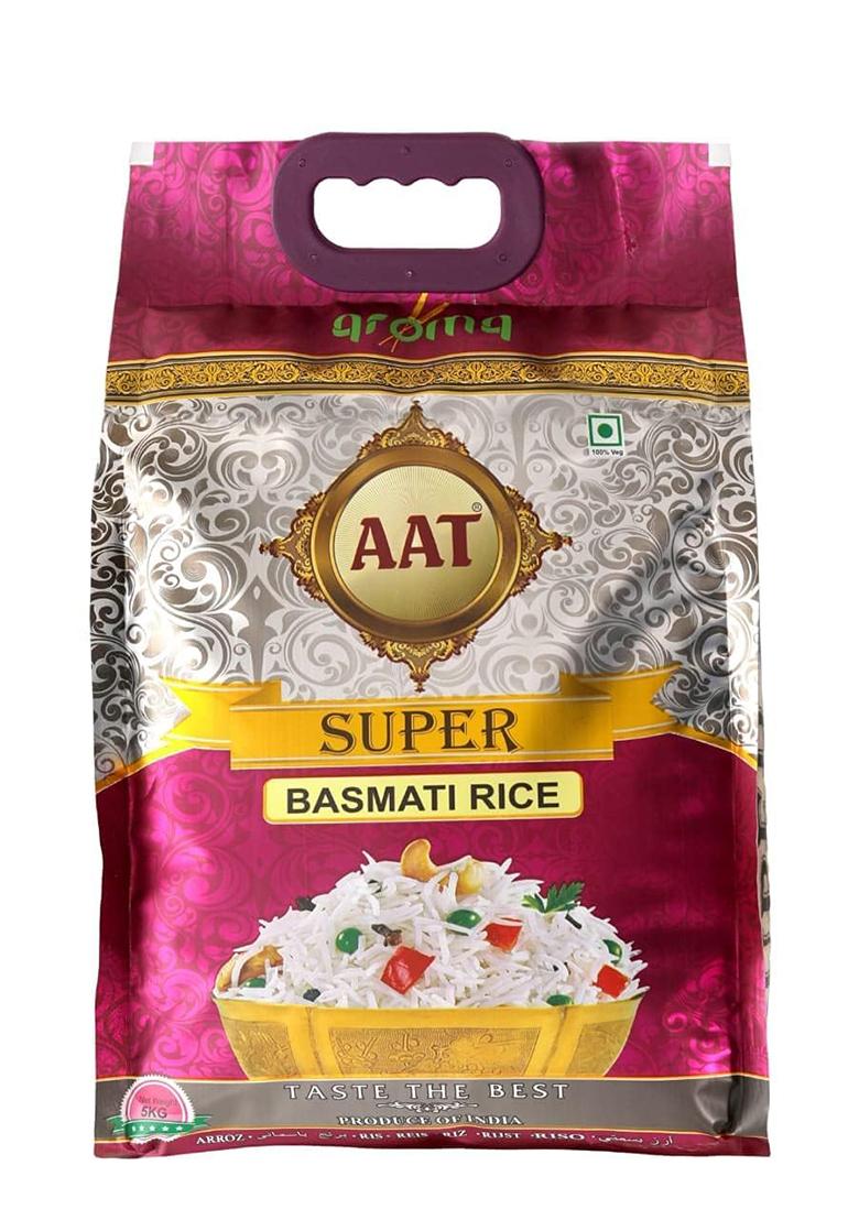 Aat Super Basmati Rice| Natural Aroma | Non-Sticky & Fluffy| Ideal Choice For Biryani, Pulao, Steam Jeera Rice | Pack Of 1 (5 Kg)