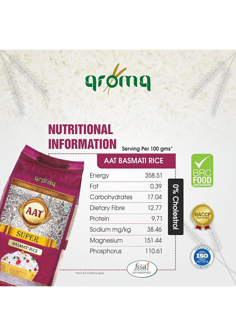 Aat Super Basmati Rice| Natural Aroma | Non-Sticky & Fluffy| Ideal Choice For Biryani, Pulao, Steam Jeera Rice | Pack Of 1 (5 Kg)