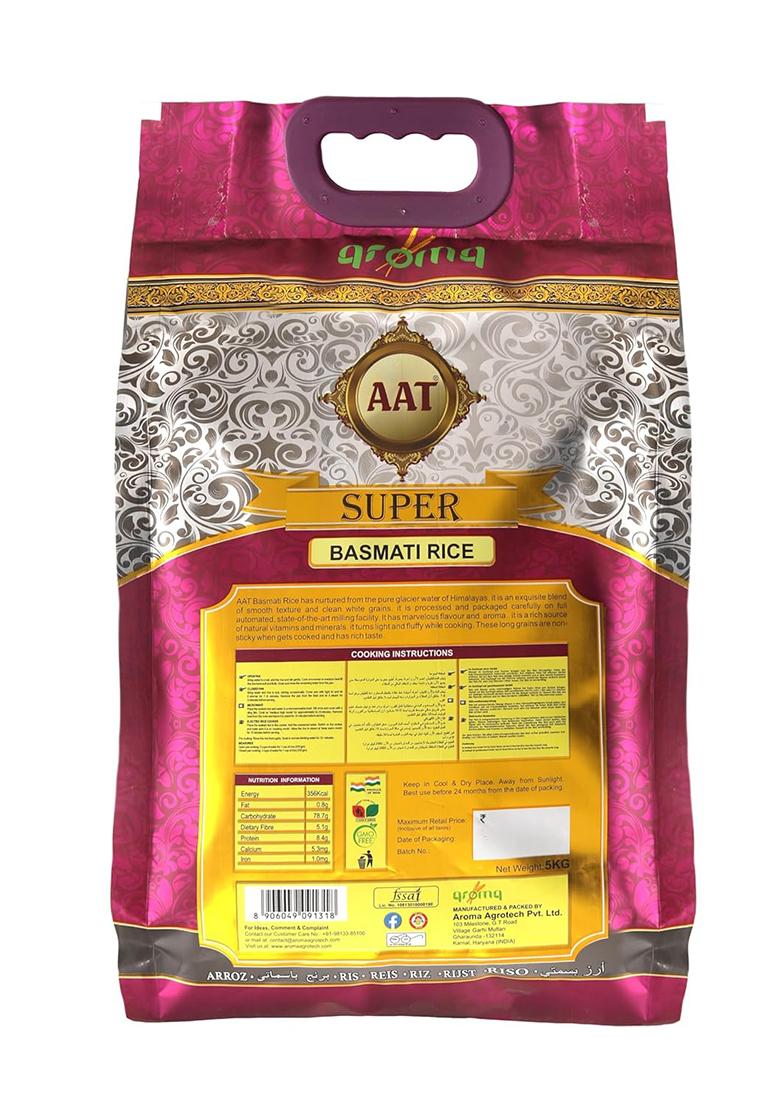 Aat Super Basmati Rice| Natural Aroma | Non-Sticky & Fluffy| Ideal Choice For Biryani, Pulao, Steam Jeera Rice | Pack Of 1 (5 Kg)
