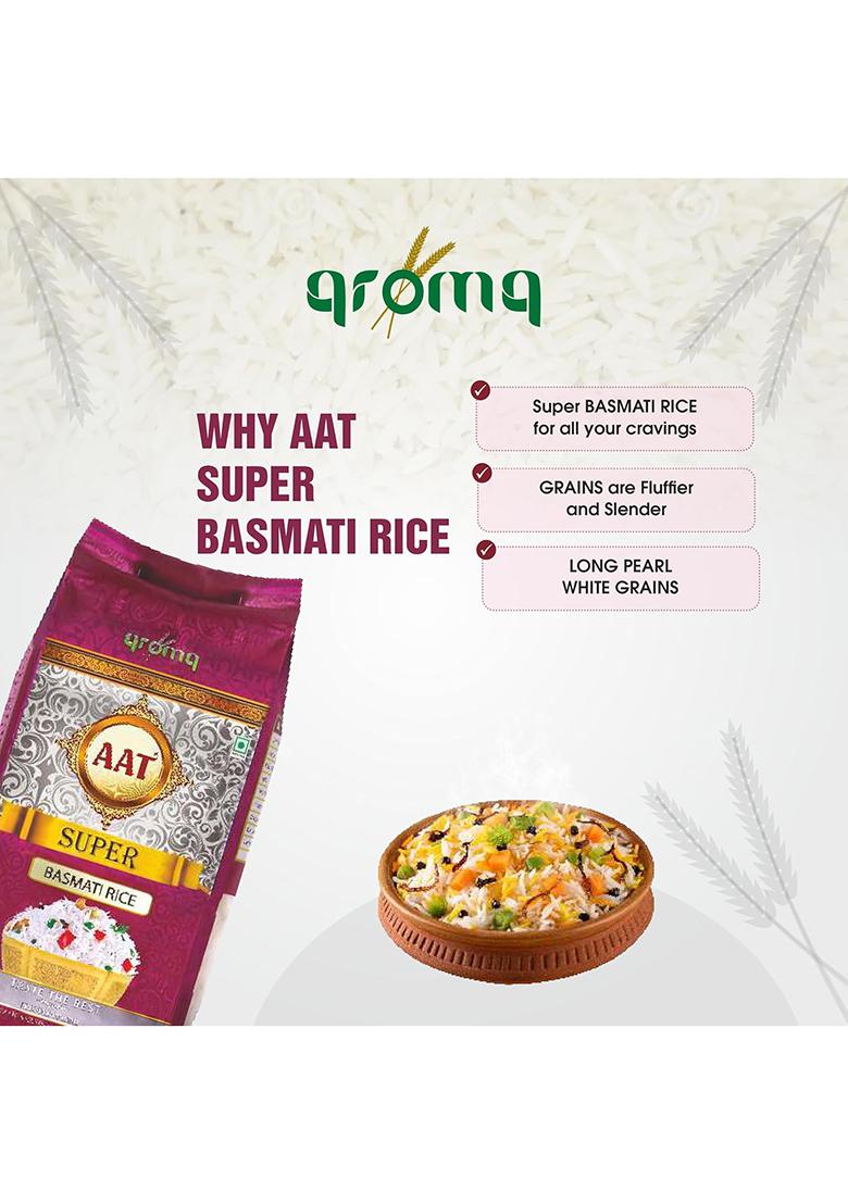 Aat Super Basmati Rice| Natural Aroma | Non-Sticky & Fluffy| Ideal Choice For Biryani, Pulao, Steam Jeera Rice | Pack Of 1 (5 Kg)
