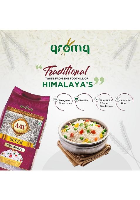Aat Super Basmati Rice| Natural Aroma | Non-Sticky & Fluffy| Ideal Choice For Biryani, Pulao, Steam Jeera Rice | Pack Of 1 (5 Kg)
