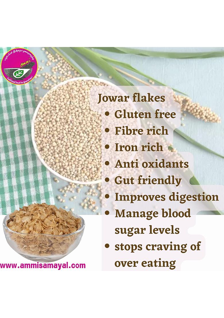 Ikkiyam Jowar Flakes (Poha) | 100% Organic And Premium Cholam (Sorghum) Whole Grain Flakes | High Fiber, Gluten-Free Millet Poha Breakfast Cereal | Best For Weight Loss And Healthy Living | 250G Pack