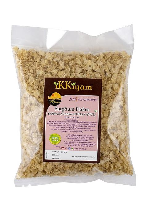 Ikkiyam Jowar Flakes (Poha) | 100% Organic And Premium Cholam (Sorghum) Whole Grain Flakes | High Fiber, Gluten-Free Millet Poha Breakfast Cereal | Best For Weight Loss And Healthy Living | 250G Pack