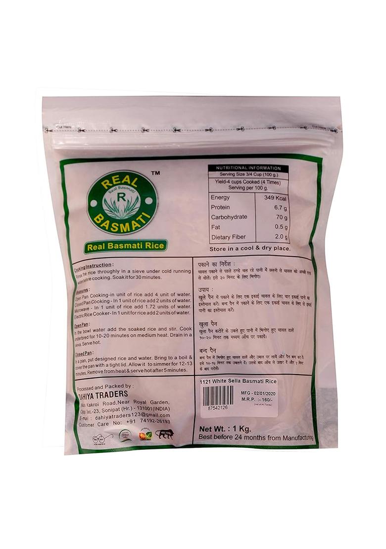 Real Basmati 1121 White Sella Basmati Rice (Boiled), 1Kg