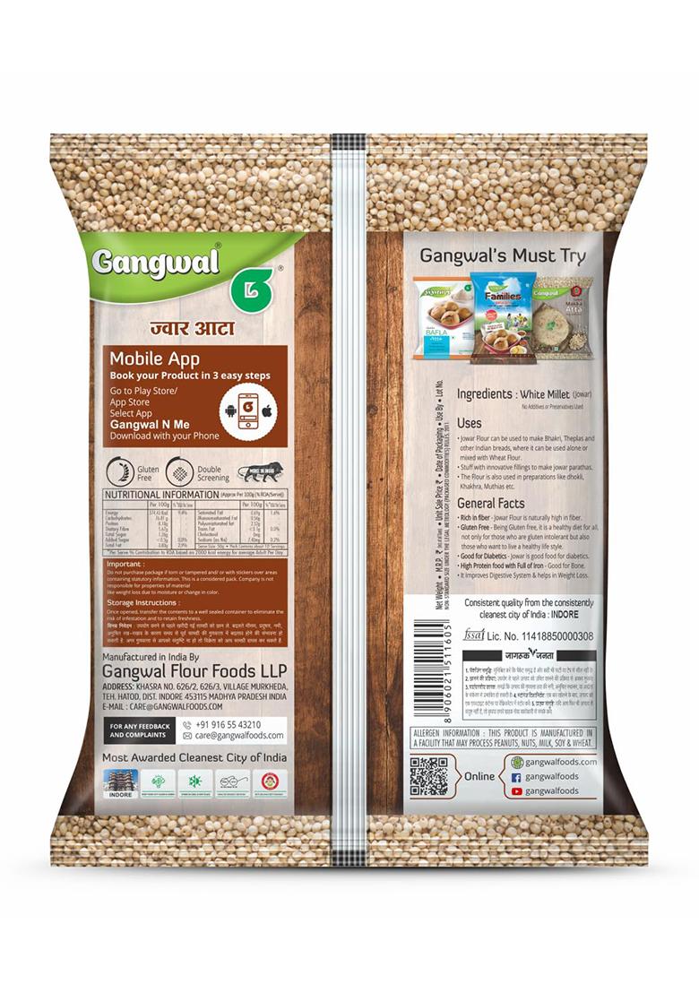 Gangwal Jowar Atta 500Gm Pack Of 2 | White Millet Flour | 100% Natural | Gluten Free | High Fibre | Sorghum Flour | Jwar Atta 500 Gm Pack Of 2 | No Preservatives | Freshly Milled
