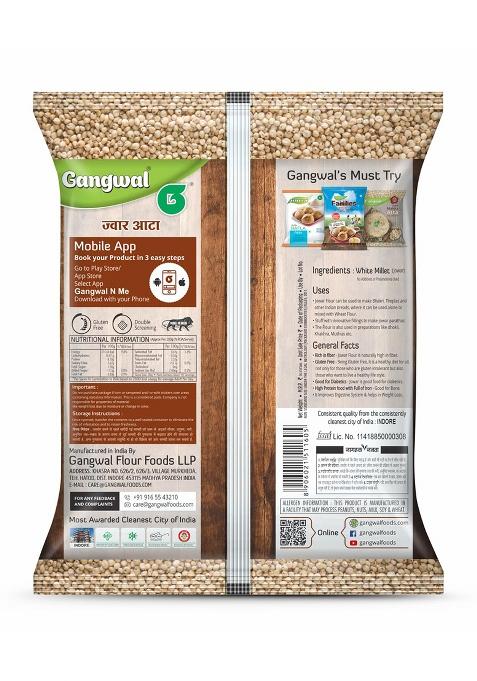 Gangwal Jowar Atta 500Gm Pack Of 2 | White Millet Flour | 100% Natural | Gluten Free | High Fibre | Sorghum Flour | Jwar Atta 500 Gm Pack Of 2 | No Preservatives | Freshly Milled