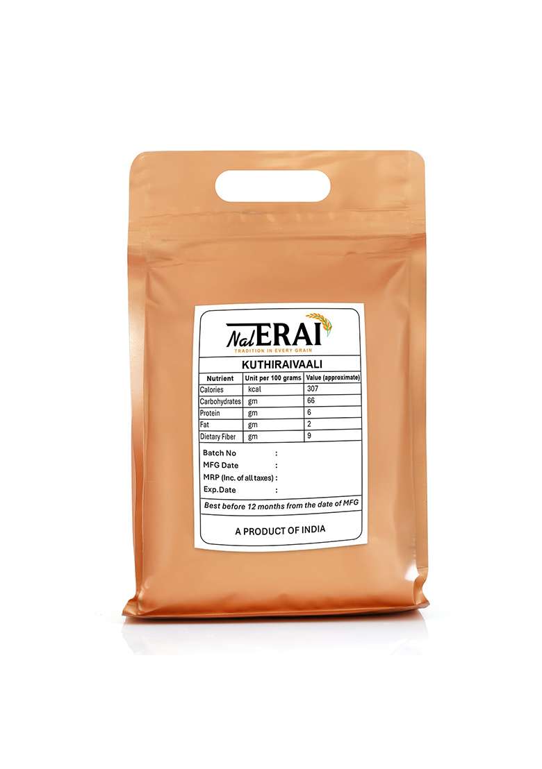 Nalerai Kuthiraivali Rice, Barnyard Millet, Parboiled 100% Natural, 1Kg - Indya