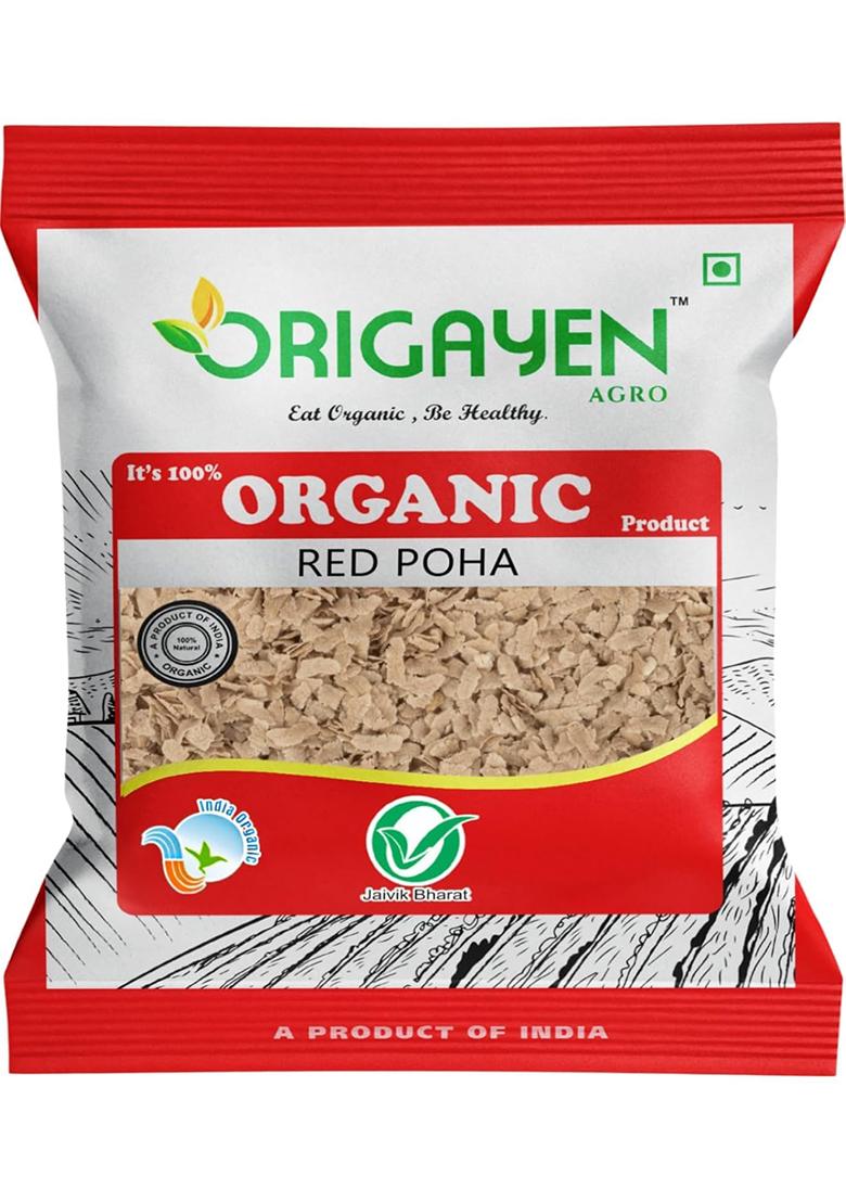Origayen Organic Red Poha | 100% Natural & Chemical-Free Flattened Rice | High-Fibre Healthy Breakfast Cereal | Product Of India | 250G × 2 Pack
