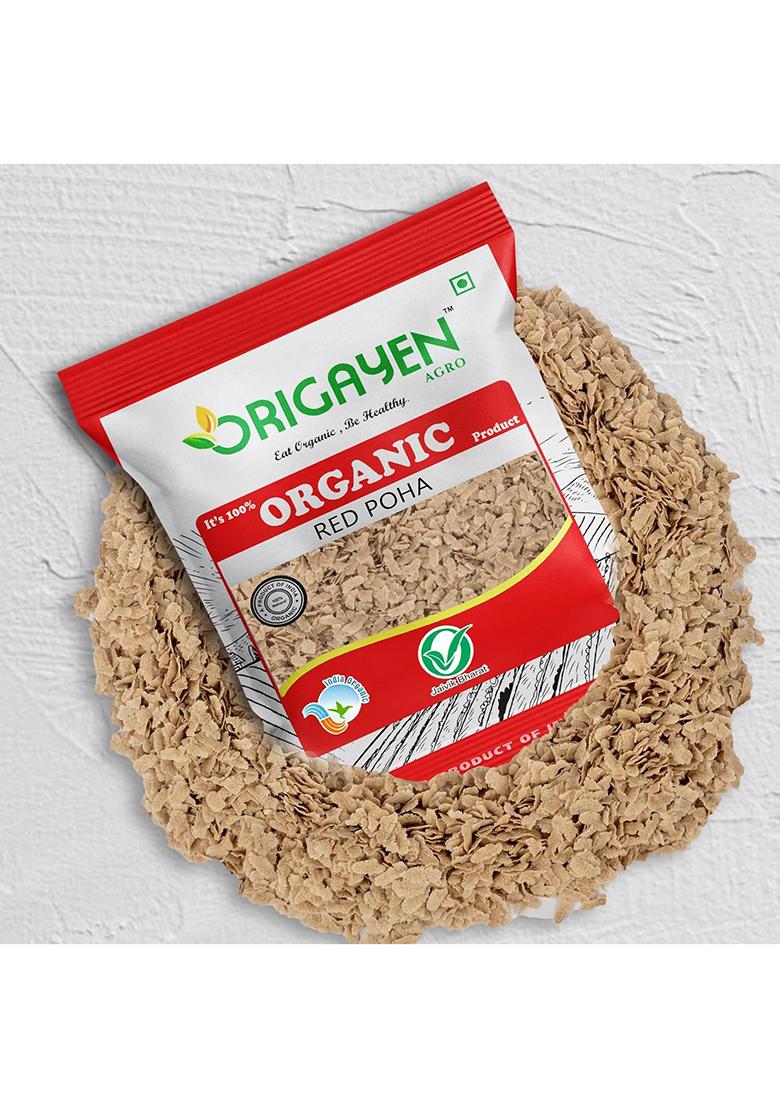 Origayen Organic Red Poha | 100% Natural & Chemical-Free Flattened Rice | High-Fibre Healthy Breakfast Cereal | Product Of India | 250G × 2 Pack