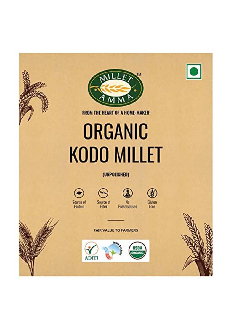 Millet Amma Unpolished Certified Organic Kodo Millet Grains | 1 Kg Pack | (Arikelu | Hark | Varigu | Kodra | Varagu) | Rich In Fibre Than Rice And High Protein