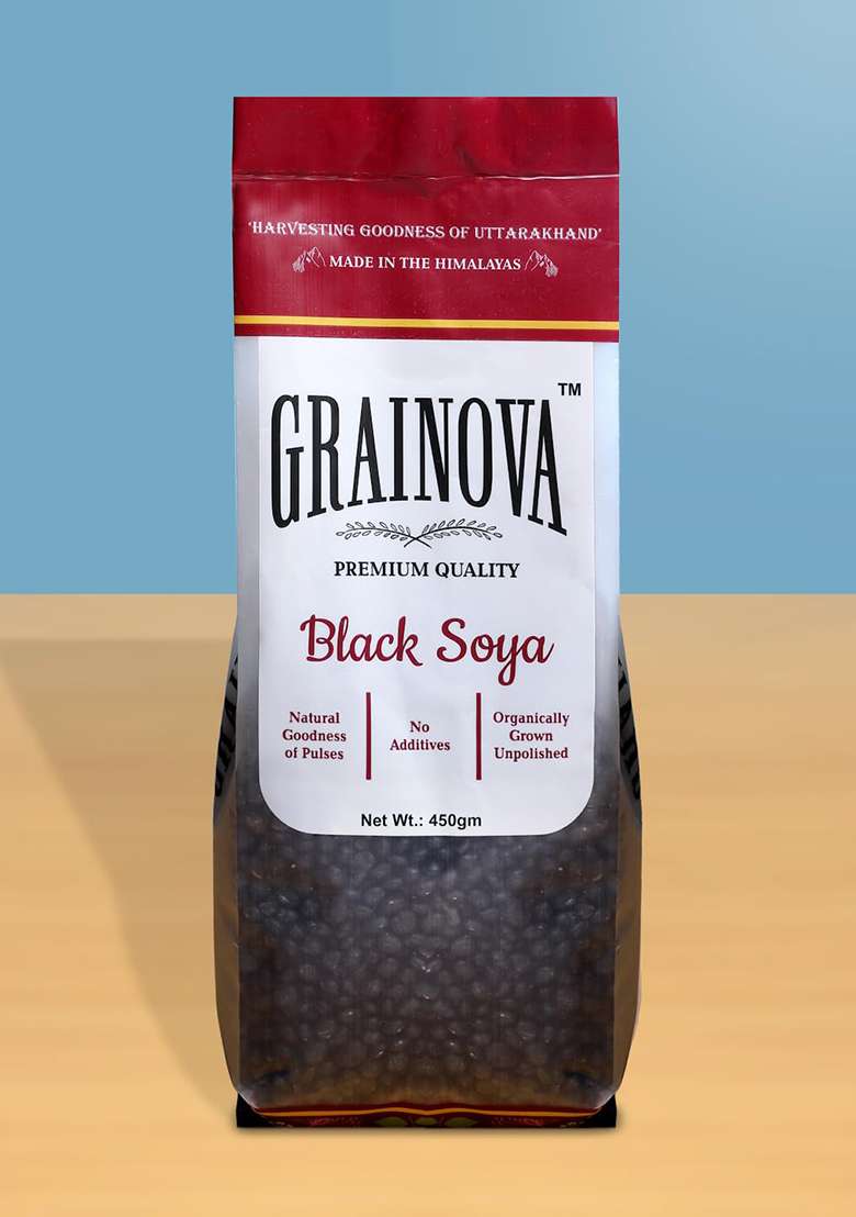 Grainova Organic Black Soyabean | Kala Bhatt | 500Gm | Uttarakhand Black Soyabean Black Beans | Black Beans Gramyum | Black Soya Beans | Black Beans Whole | Soya Bin Dana | Bhatt Ki Dal - Indya