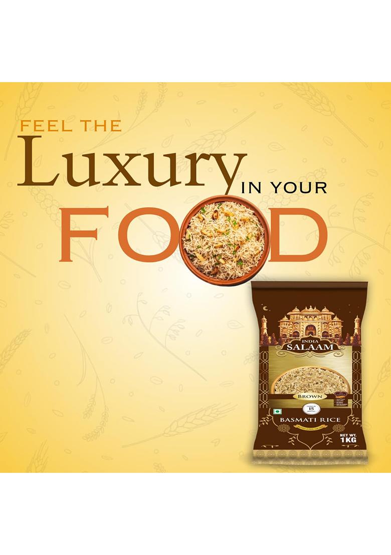 India Salaam Brown Basmati Rice – 1Kg Pack | Whole Grain, High-Fiber & Naturally Aromatic | Healthy Long Grain Rice For Diabetic & Daily Cooking Needs