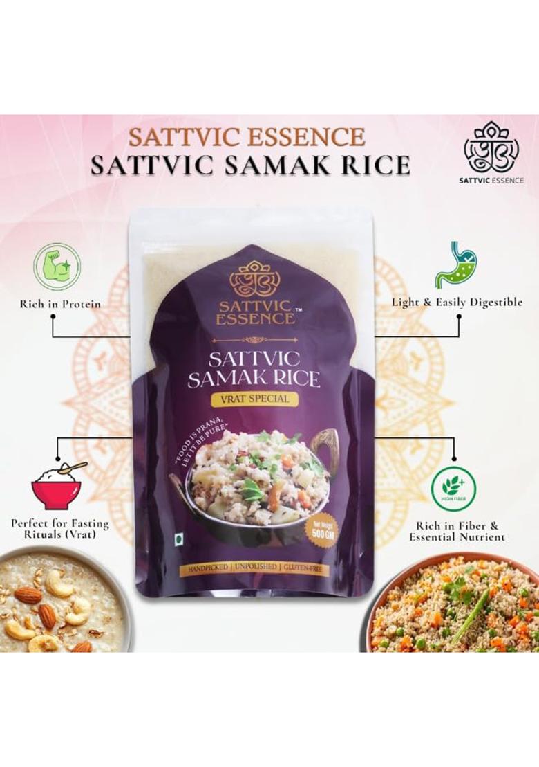 Sattvic Essence Samak Rice 500G | Vrat Special | Handpicked, Unpolished, Gluten-Free, Natural Barnyard Millet Rice For Fasting & Everyday Cooking