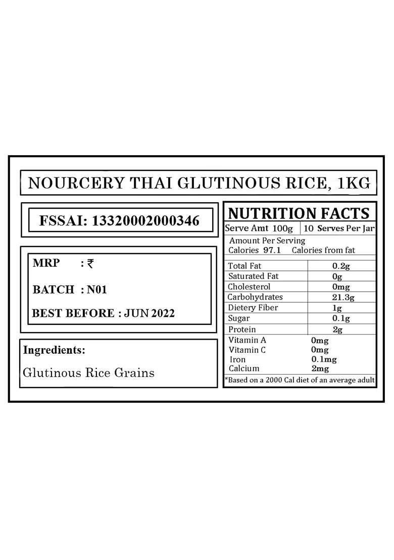 Nourcery Thai Glutinous Rice, 1 Kg (Waxy Sticky Rice) - Indya