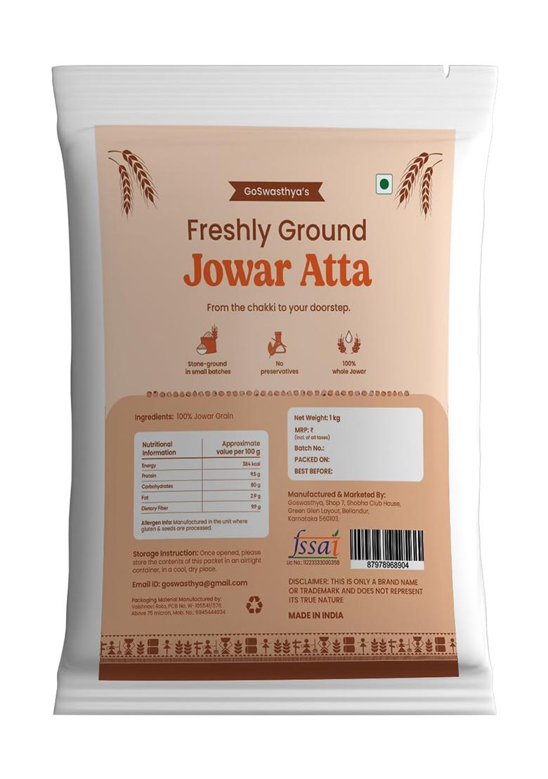 Goswasthya Premium Stone-Ground Jowar Flour -| Gluten-Free| High Fiber| Nutrient-Rich Sorghum Flour |100% Jowar, 750 Gm