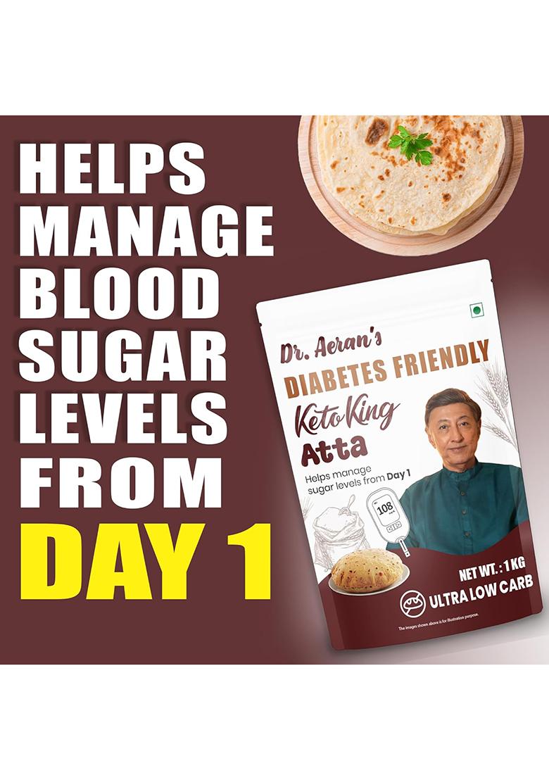 Dr. Aeran'S Diabetes Friendly Keto King Atta, Ultra Low Carb, Low Gi Atta For Sugar Release Control, Diabetic Atta For Diabetic Care, High Fiber Flour, Sugar Control Keto Atta, Pack Of 2