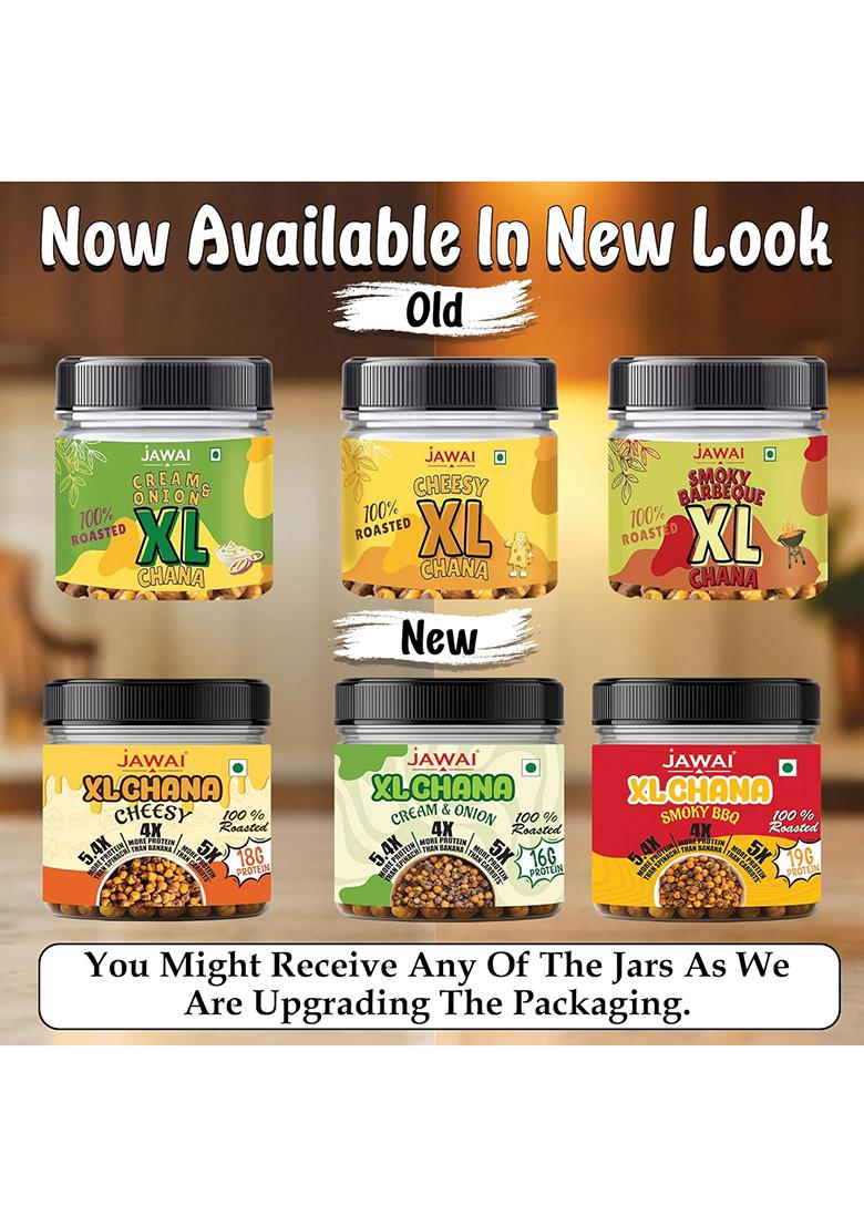 Jawai Xl Roasted Chana | 19G High Protein Super Snack | Roasted Mahabaleshwar Chana | Guilt-Free Snacking | Xl Size Crunchy Healthy Snack | 3 Flavors