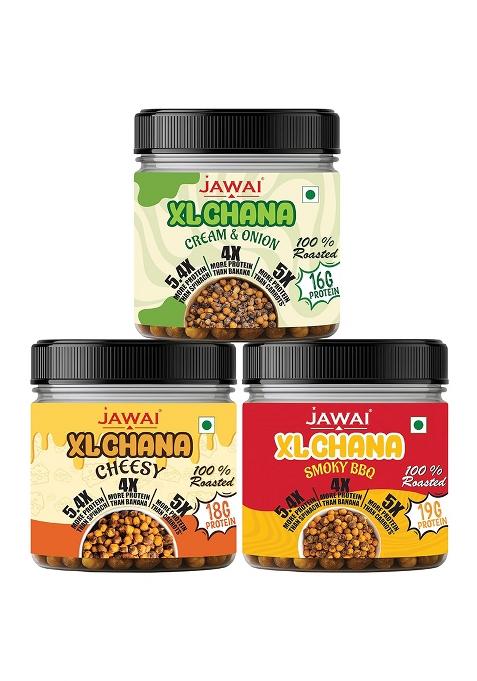 Jawai Xl Roasted Chana | 19G High Protein Super Snack | Roasted Mahabaleshwar Chana | Guilt-Free Snacking | Xl Size Crunchy Healthy Snack | 3 Flavors