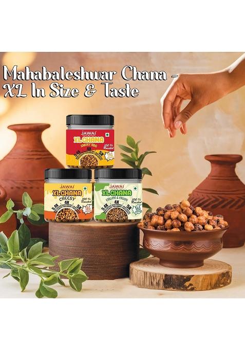 Jawai Xl Roasted Chana | 19G High Protein Super Snack | Roasted Mahabaleshwar Chana | Guilt-Free Snacking | Xl Size Crunchy Healthy Snack | 3 Flavors